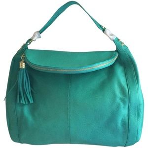 Onna Ehrlich Teal Leather purse with Tassle